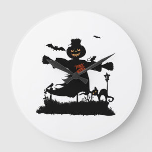 Grande Horloge Ronde Dessin drôle d'Halloween avec un épouvantail