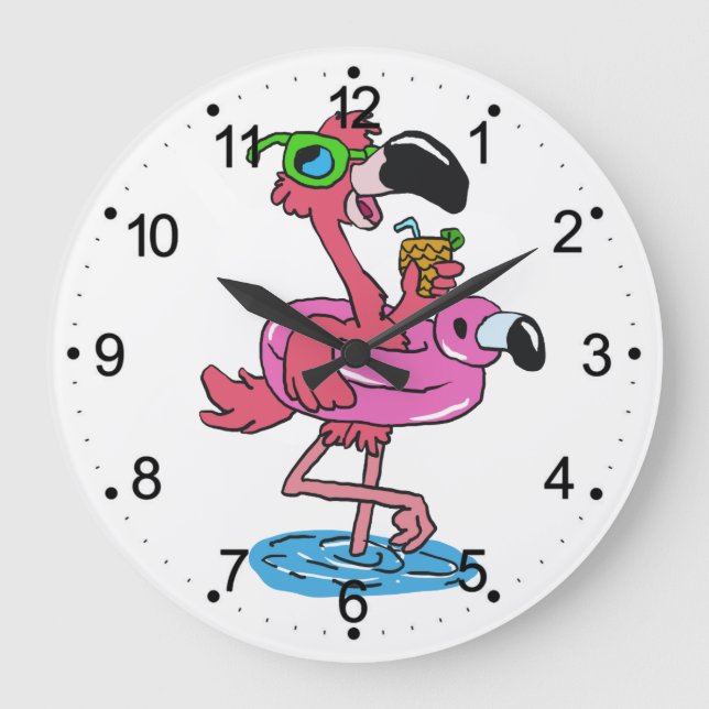Grande Horloge Ronde Dessin du Flamant rose d'été | choisir la couleur  (Recto)