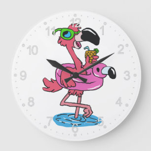 Grande Horloge Ronde Dessin du Flamant rose d'été   choisir la couleur 