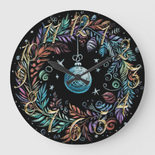 Grande Horloge Ronde Dessin dur Pastel fil de Noël