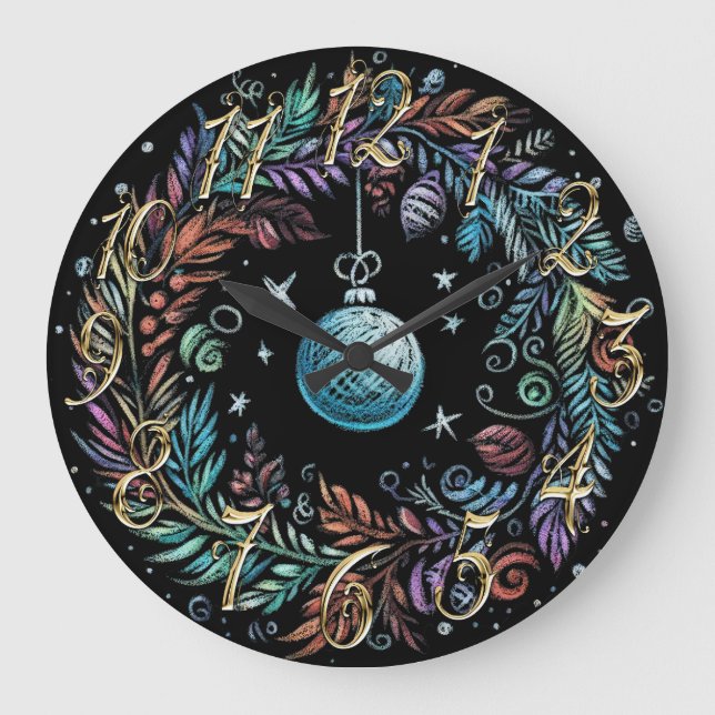 Grande Horloge Ronde Dessin dur Pastel fil de Noël (Recto)