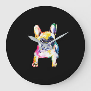 Grande Horloge Ronde Dessin Français Bulldog original aquarelle