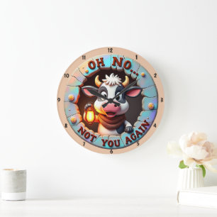 Grande Horloge Ronde Dessin humoristique Adorable Vache Drôle Textile A