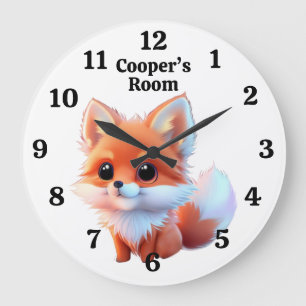 Grande Horloge Ronde Dessin mignon de renard, animaux de la forêt, amis