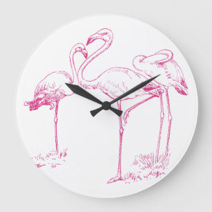 Grande Horloge Ronde Dessin rose vintage de Flamant rose