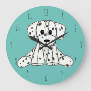 Grande Horloge Ronde Dessin simple de contour de chien en peluche dalma