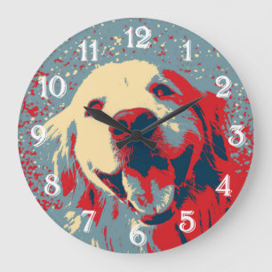 Grande Horloge Ronde Dessin stylisé de golden retriever