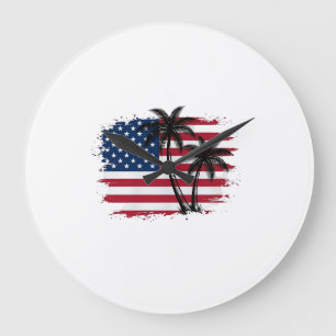 Grande Horloge Ronde Dessin vectoriel de plage patriotique avec palmier