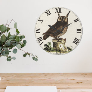 Grande Horloge Ronde Dessin vintage de hibou