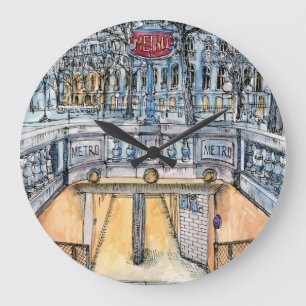 Grande Horloge Ronde Destinations   Aquarelle Vintage entrée du métro