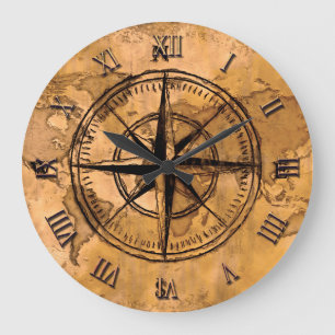 Grande Horloge Ronde Destinations - Compass Rose et carte du monde