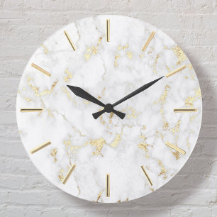 Grande Horloge Ronde détails de la feuille d'or en marbre blanc