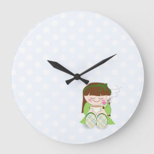 Grande Horloge Ronde Détendez ! Fille mignonne de Kawaii détendant avec