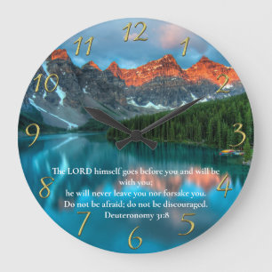 Grande Horloge Ronde Deutéronome 31:8 belle vue sur le lac de montagne