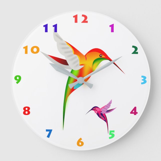 GRANDE HORLOGE RONDE DEUX ILLUSTRATIONS D'HUMMINGBIRDS COLORÉS (Recto)