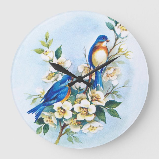 Grande Horloge Ronde Deux oiseaux bleus (Recto)