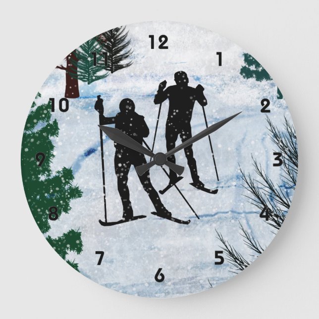 Grande Horloge Ronde Deux Skieurs de fond dans Snow Squall (Recto)