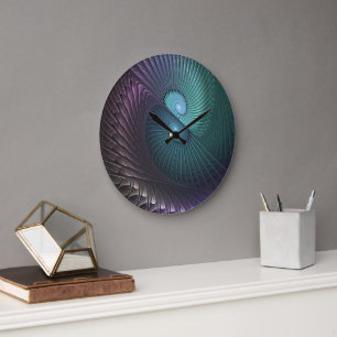 Grande Horloge Ronde Deux spirales colorées art fractal abstrait modern