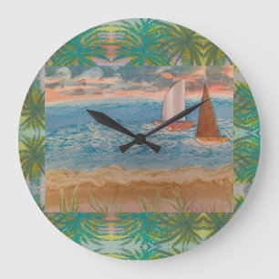Grande Horloge Ronde Deux voiliers Ciel nuageux