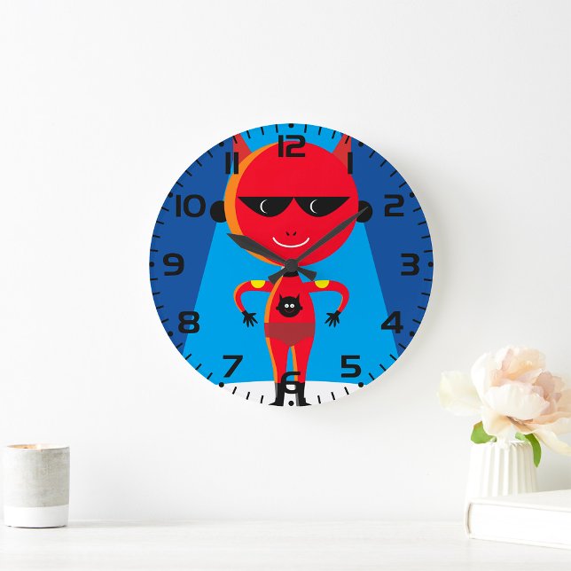 Grande Horloge Ronde Devil Superhero caractère gras rouge et bleu (Créateur téléchargé)