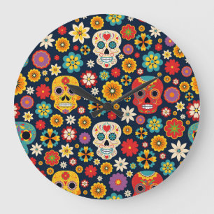 Grande Horloge Ronde Dia de los Muertos Vintage