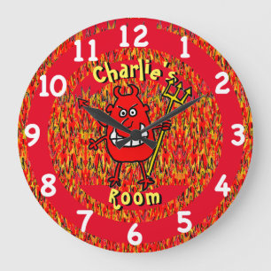 Grande Horloge Ronde Diable en enfer avec des flammes. Ajouter le choix