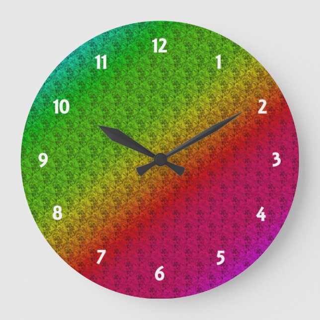 Grande Horloge Ronde Diag Arc-en-ciel - Paramètre floral vert rouge (Recto)