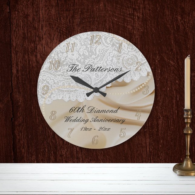 Grande Horloge Ronde Diamant 60e anniversaire Mariage dentelle satinée  (Créateur téléchargé)