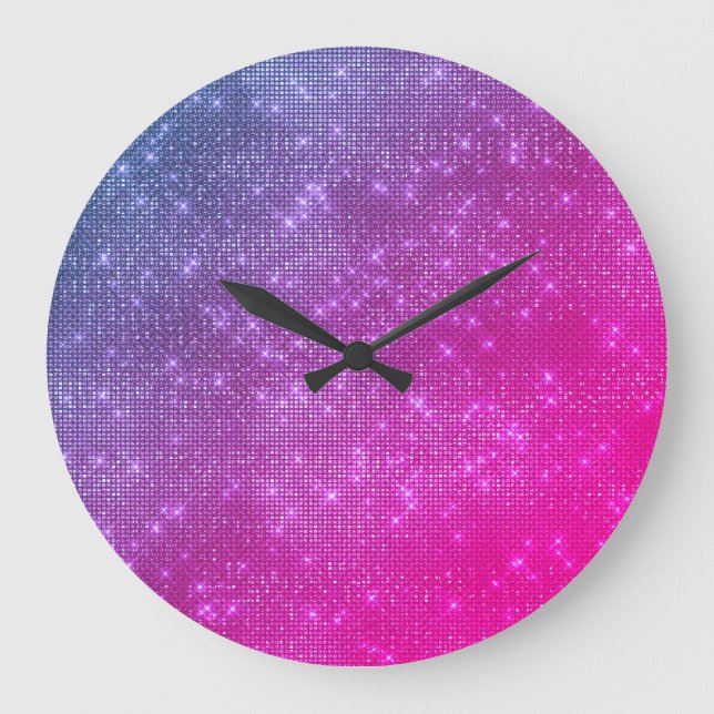 Grande Horloge Ronde Diamant bleu de paillette de framboise rose (Recto)