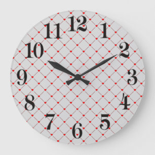 Grande Horloge Ronde Diamant Formé Rouge Coeur & Ligne Art