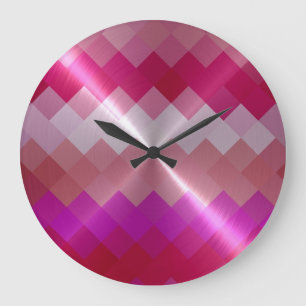 Grande Horloge Ronde Diamant métallique Chevron Motif 2