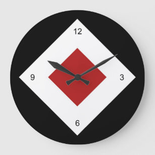 Grande Horloge Ronde Diamant rouge, Bordure blanche en gras sur noir