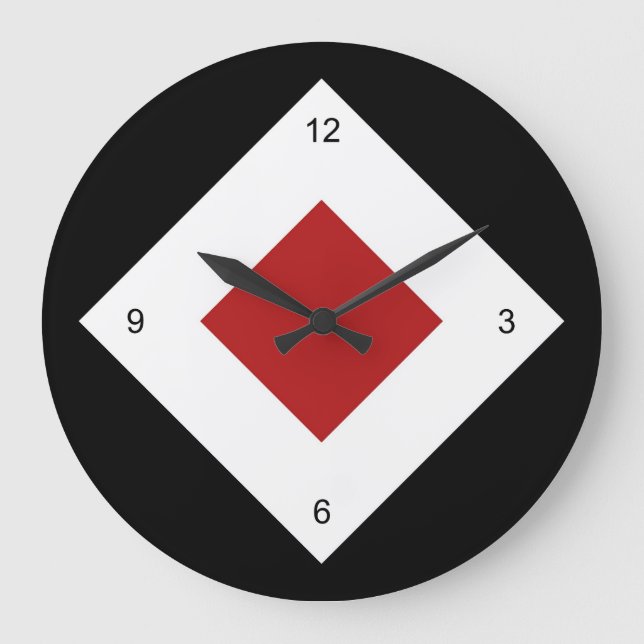 Grande Horloge Ronde Diamant rouge, Bordure blanche en gras sur noir (Recto)