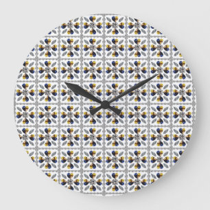 Grande Horloge Ronde Diamant unique, Bleu Jaune en Coeur