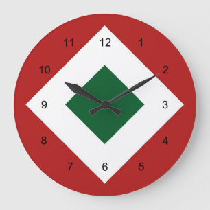 Grande Horloge Ronde Diamant vert, Bordure blanche gras sur Rouge