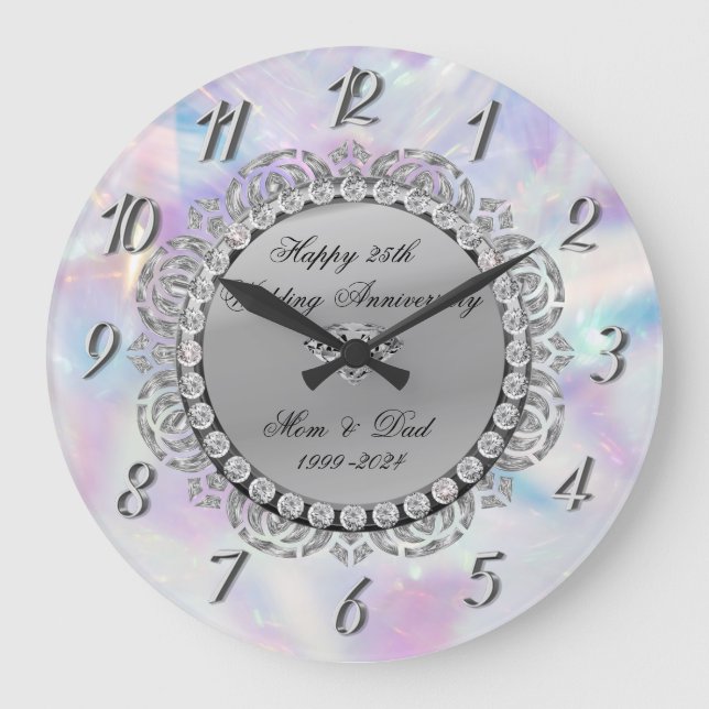 Grande Horloge Ronde Diamants Argent Holographique 25e Anniversaire de  (Recto)
