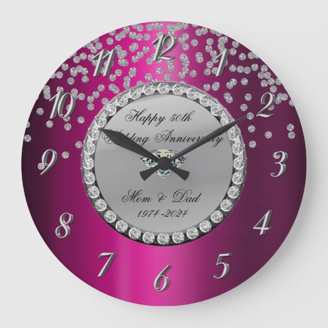 Grande Horloge Ronde Diamants argent Violet 25e anniversaire de mariage (Recto)