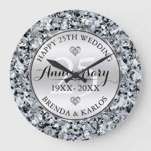 Grande Horloge Ronde Diamants blancs Anniversaire du Mariage d'argent