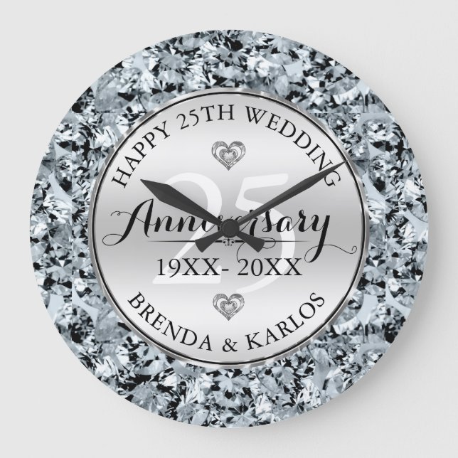 Grande Horloge Ronde Diamants blancs Anniversaire du Mariage d'argent (Recto)