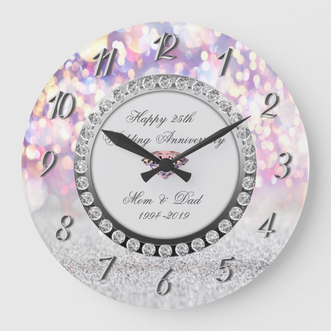 Grande Horloge Ronde Diamants Chic Bokeh 25e anniversaire de mariage (Recto)