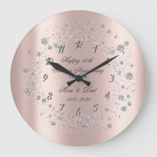 Grande Horloge Ronde Diamants Chic Confetti Or Rose Anniversaire