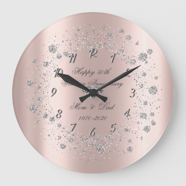 Grande Horloge Ronde Diamants Chic Confetti Or Rose Anniversaire (Recto)