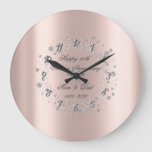 Grande Horloge Ronde Diamants confettis or rose anniversaire de mariage