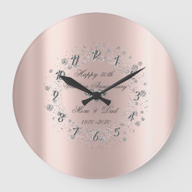 Grande Horloge Ronde Diamants confettis or rose anniversaire de mariage (Recto)