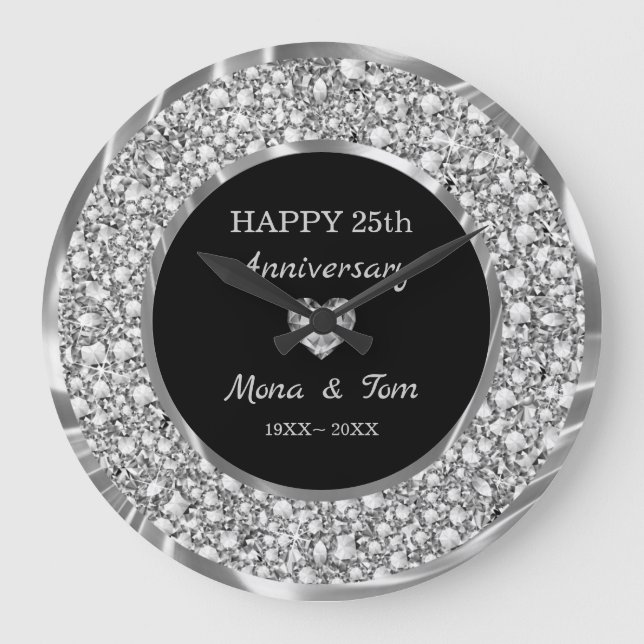 Grande Horloge Ronde Diamants d'argent et cœur (Recto)