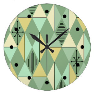 Grande Horloge Ronde Diamants d'Art de l'Âge Atomique Mint Vert Jaune