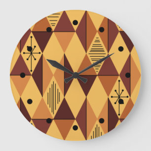 Grande Horloge Ronde Diamants d'art de l'ère atomique Ochre Maroon