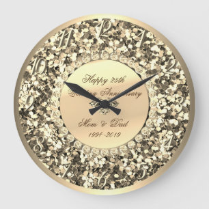 Grande Horloge Ronde Diamants de Parties scintillant d'or 25e anniversa