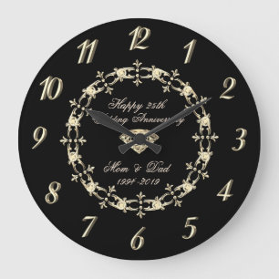 Grande Horloge Ronde Diamants d'or Chic 25e anniversaire de mariage