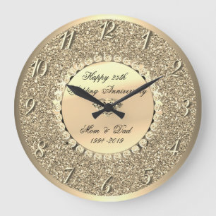Grande Horloge Ronde Diamants dorés, paillettes  25e anniversaire de ma